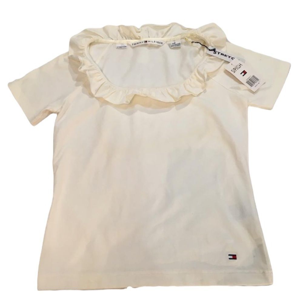 Y2K Tommy Hilfiger Stretch Short Sleeve Top With Ruffle Collar NWT